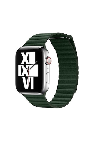 Watch 44mm Uyumlu Krd-09 Deri Lop Prl Kordon Koyu Yeşil