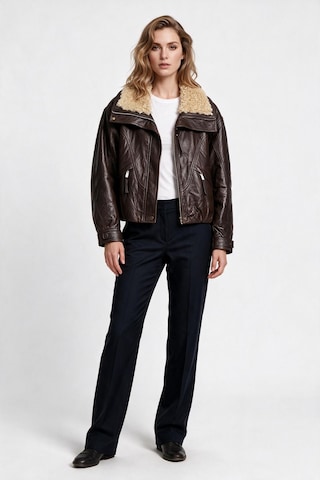 Marsel&leon Marsel Leon Kadın Peluş Yakalı Fermuarlı Deri Görünümlü Bomber Mont Kahverengi