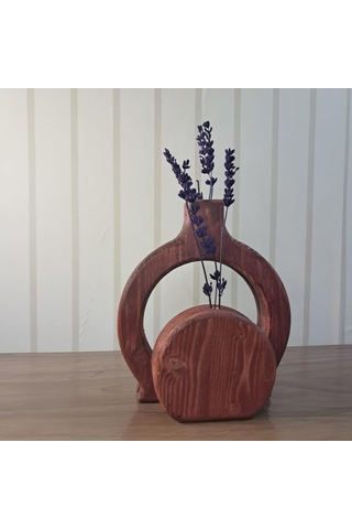 El Yapımı Ahşap Vazo Seti, Masif Çam, Antik Meşe Rengi, 2'li Set, Dekoratif Çiçeklik, 18x18 Cm Ve 12x12 Cm, Rusti Çok Renkli