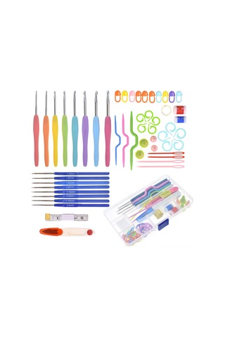 Geeksen 53 Parça Alüminyum Örgü İğne Seti, Transparan Saklama Kutusu, El Yorgunluğunu Azaltan Kollu İğneler, Örgü İhtiyaçlarınız İçin Tam Zamanlı Set Çok Renkli