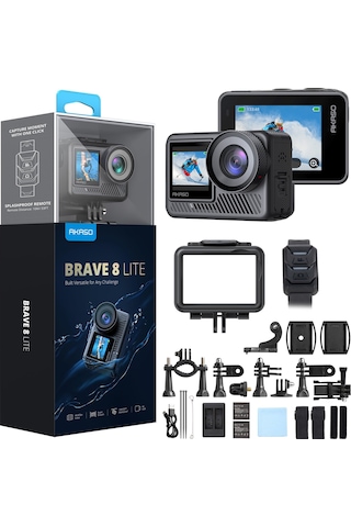 Akaso Brave 8 Lite 4K 60fps Aksiyon Kamera ve Süper Aksesuar Seti (Akaso Türkiye 2 Yıl Garantili) Siyah