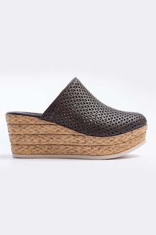 Analin Shoes Kadın Hakiki Deri Burnu Kapalı Dolgu Topuk Terlik Kahve