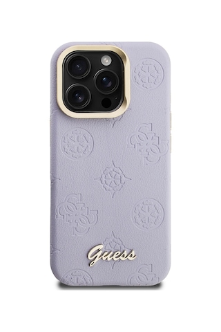Apple iPhone 15 Pro Max Uyumlu Kılıf Guess Lisanslı M-safe Şarj Özellikli Kamera Standlı Peony Kapak Mor