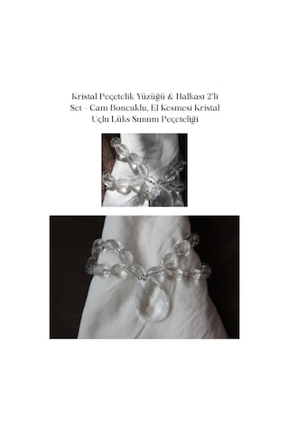 Kristal Peçetelik Yüzüğü 2 Li Set Cam Boncuklu Kristal Uçlu Şeffaf