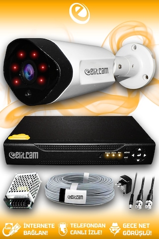 Elitcam 1 Kameralı Uzay 1 Dış Kamera Set HDD'siz Full HD Gece Görüşlü Güvenlik Kamerası Sistemi