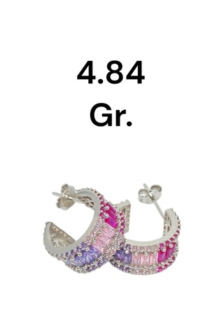 925 Ayar Gümüş Renk Geçişli Baget Taşlı Halka Küpe Çivi Model Gümüş