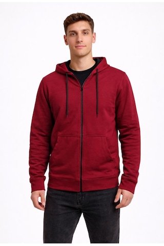 Axxel Erkek Bordo 2 İplik Fermuarlı Kapüşonlu Sweatshirt-w1084 Bordo