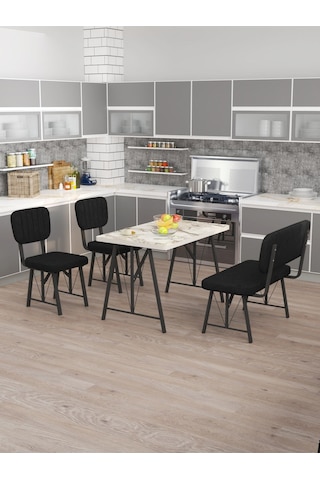 Hayat 70x110 Efes Mutfak Masası, Mutfak Masası Takımı, Yemek Masası, 2 Sandalye 1 Bench - Siyah Siyah