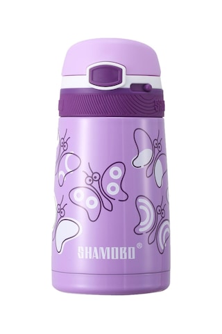 Shamobo 350 Ml Paslanmaz Çelik Pipetli Termos - Çocuk Termosu 6 Saate Kadar Isı Yalıtımı Mor