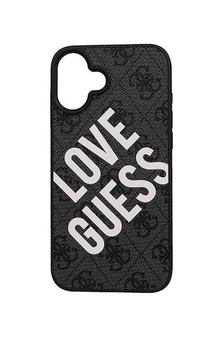 Apple iPhone 16 Plus Uyumlu Kılıf Guess Lisanslı 4g Desenli Big Love Kapak Siyah