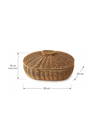 Morponi Kapaklı Oval Bambu Masaüstü Organizer - Banyo Ve Ev Düzenleyici Hasır Kutusu Cos-9217 Sarı