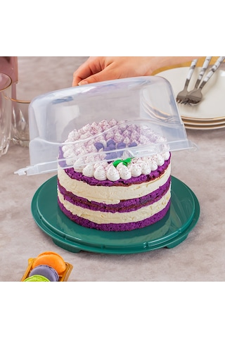 Porsima 1093 Yuvarlak Kek Pasta Fanusu Saklama Kabı 25 CM Yeşil