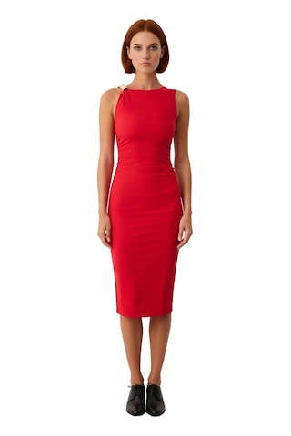 Ersefa Kadınlara Özel Aksesuar Detaylı Bodycon Midi Elbise Gece Şıklığı Kırmızı