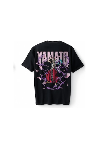 Bumeta Yamato Anime Karakter Baskılı Siyah Oversize Unisex Tişört T-shirt