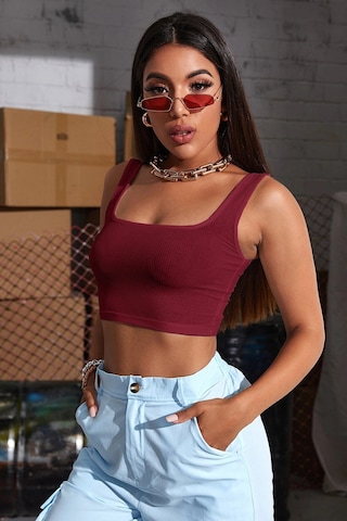 Kapsulavm Kadın Bordo Kalın Askılı Crop Top Büstiyer