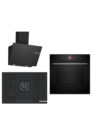Bosch Black Deluxe HBG7341B1 - DWK66PJ60T - PNQ7B6P31O 3D Fry 75 CM Wok Bek 3 Lü Ankastre Set 601