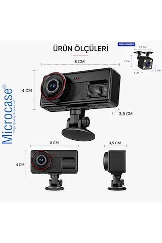 Microcase 3 Kameralı Wifi Araç İçi Kayıt Kamerası Full Hd Gece Görüşlü Araç Kamerası Al5755
