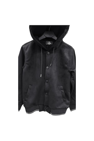 Erkek Çocuk Çıt Çıt Düğmeli Nubuk Kapüşonlu Hırka-12985-siyah