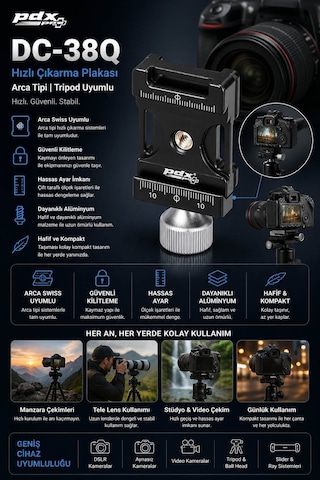 Pdx Hızlı Çıkarma Plakası Dc-38q Arca Tipi Tripod Uyumlu