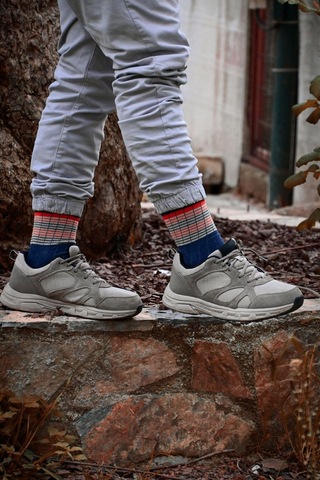 Erkek Lacivert-mercan Çizgili Soket Çorap Lacivert