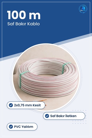 Hoparlör Ses Kablosu 2x0,75 Mm 100 M Saf Bakır Pvc Ev Sinema Stüd