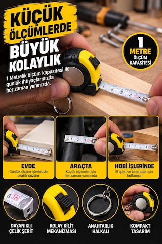 Mini Metre Anahtarlık 1 Metre Şerit Metre Kompakt Cep Tipi Ölçüm Aparatı