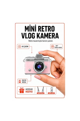 Solvis Mini Dijital Kamera Retro Tasarım Hd Video Selfie Çekim 180 Döndürülebilir Ekran Taşınabilir Kamera