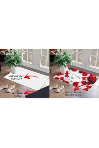 Kırmızı Çiçek Tasarım Kapı Önü Ve Ev Içi Paspas 45X75 Cm