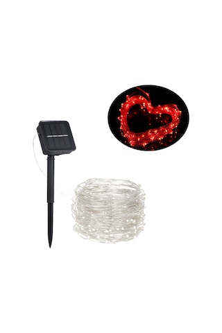 Hombey Kırmızı Güneş Enerjili Bakır Tel Işık Zinciri, 2 Metre 20 Led, 8 Işık Efekti, Çimen Ve Bahçe Için, 1.2w Beyaz