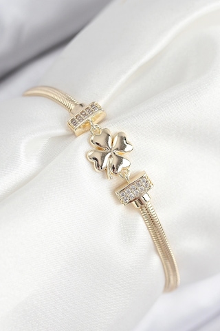 Pirinç Zirkon Taşlı Yonca Model Gold Renk Kadın Bileklik Çok Renkli 08251540