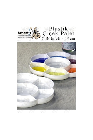 Plastik Çiçek Palet 2 Adet Çiçek Boya Paleti 7 Hazneli 16 Cm Resim Boyama Paleti Fırça Hediyeli Sanatsal Hobi