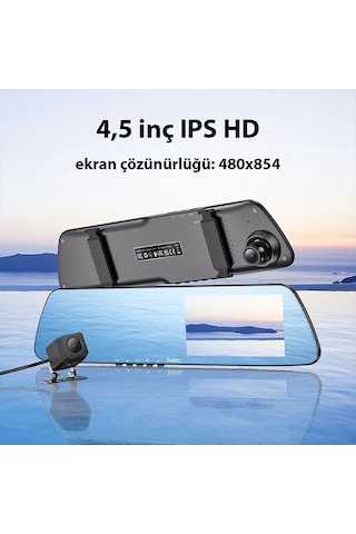 Hoco Dv4 Dvr Ön Ve Arka Sürüş Kaydedici 4,5 İnç Lcd Dikiz Aynası Araç Kamerası