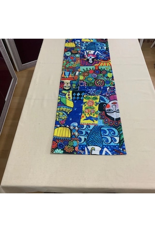 Frida Kahlo Desenli Runner, Yüksek Kaliteli Dijital Baskılı Runner, Dayanıklı, Modern Tasarım 40x145 Çok Renkli