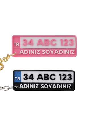 Kişiye Özel Plaka Anahtarlık Çiftli Set 2 Adet - İsimli Ve Plakalı Araç Anahtarlığı Mavi - Pembe