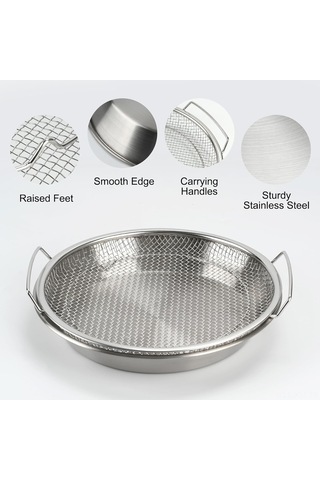 Ximistore9 20cm Paslanmaz Çelik Alev Fritöz Filtre Seti - Yağ Çıkarıcı Kafes Ve Fırın Tablası 2 Parça Gümüş