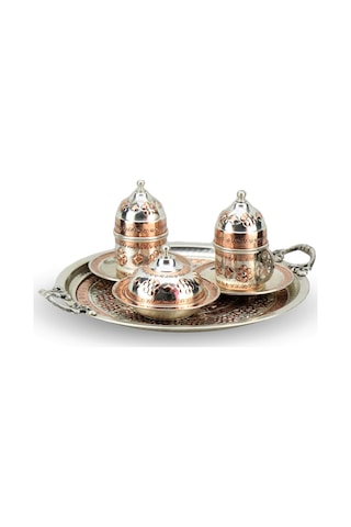 2 Kişilik İşlemeli Bakır Kahve Takımı