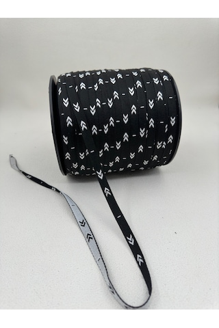 1 Cm Çavuş Desenli Şerit-5 Metre- Siyah/beyaz