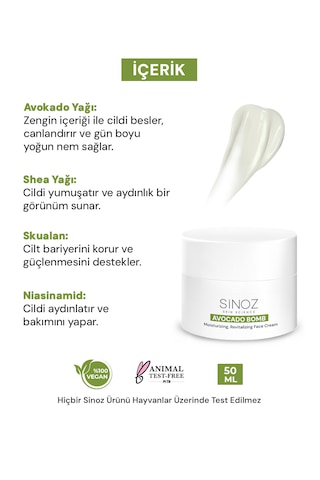 Sinoz Avokado Bomb Canlandırıcı ve Nemlendirici Yüz Bakım Kremi 50 ML