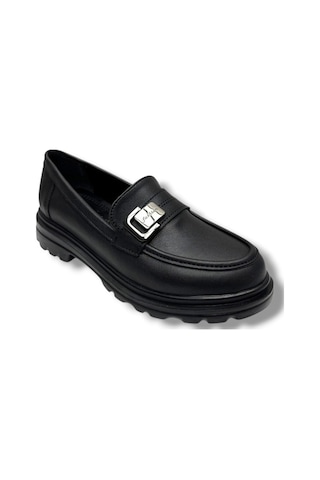 Fancy 836-26 Deri Loafer Tokalı Anatomik Kadın Ayakkabı Siyah