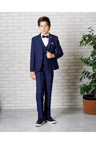 Erkek Çocuk Takım Elbise Lacivert Ceket-yelek-gömlek-pantolon -papyon 3-14 Yaş Lacivert