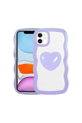Apple Uyumlu iPhone 11 Kılıf Renkli Kalp Figürlü Zore Ponçik Kapak Mor