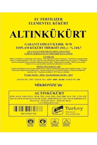 Altın Kükürt Ph Düşürür 25 Kg 1 Adet