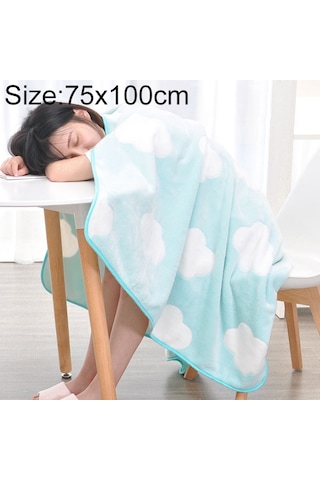 Sones Yaz İnce Mercan Flanel Ofis Uyku Battaniyesi, Boyut: 75x100cm Yeşil Bulutlar
