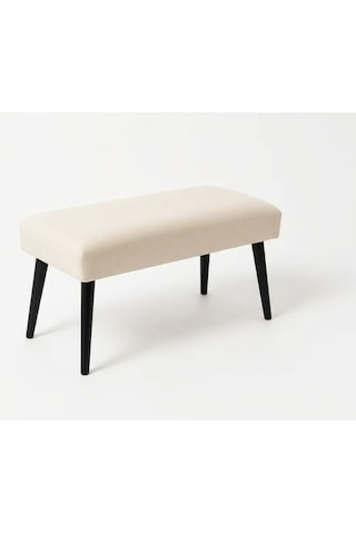 Waterybrook Bench Bank - Keten Kumaş - Siyah Ahşap Ayaklı - 90x45 Cm - Modern Retro Tasarım - Oturma Pufu Krem
