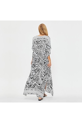 Edolynsa Plaj Cover Up Tunikler Plaj Baskı Şifon Uzun Kaftan Bikini Cover Up Robe De Plage Sarong Plaj Wrap Mayo Coverup Q1510 Beyaz