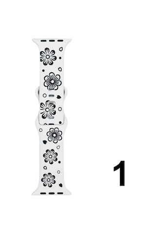 Nettech Apple Uyumlu Watch Seri 42/44 Mm Desenli Silikon Kordon - Beyaz