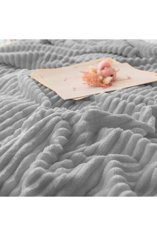 Çift Kişilik Fitilli Yumuşak Dokulu Battaniye 210 X 230 Cm Açık Gri