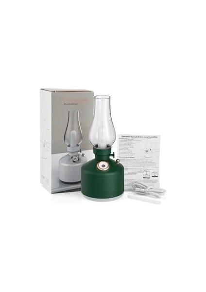 Nostaljik Gaz Lambası Tasarımlı, Şarjlı Led Masa Lambası Ve Dekoratif Hava Nemlendirici Aroma Difüzörü Orman Yeşili