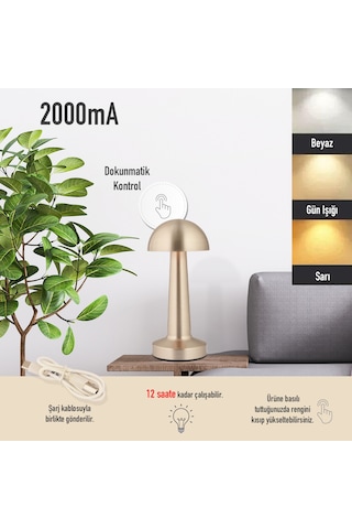 Orvin Nikel Şarjlı Dokunmatik Dim Edilebilir 3 Renkli Masa Lambası 2000ma Pil Gücü Ile 7 Saat Gümüş