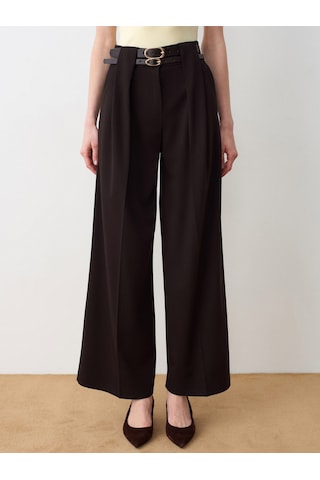 Dilvin 72670 Çift Kemerli Pileli Pantolon-kahve